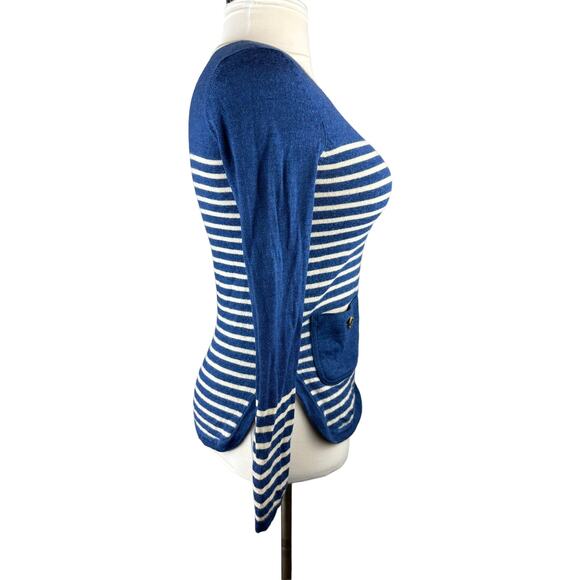 Tory Burch Odessa Merino Wool V-Neck Striped Wool Sweater Blue Small? H12151 - Picture 6 of 16